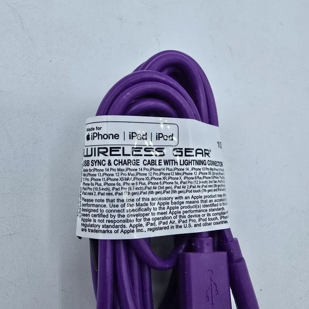 10 Foot Purple Wireless Gear Charging Cable Heavy Duty For iPhone/iPad New